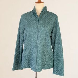 Eileen Fisher Tussah Silk Zip Front Quilted Jacket Front Pockets Size Large